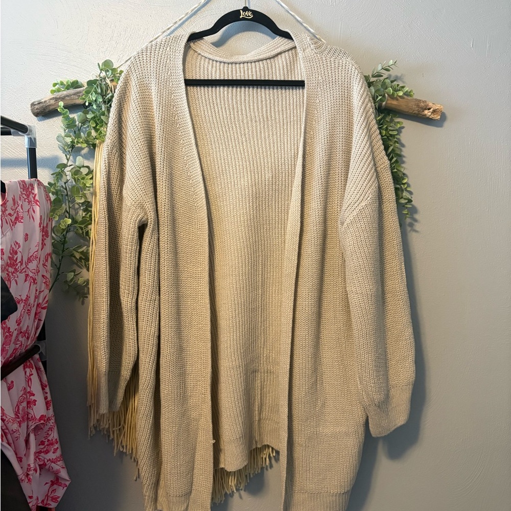 Women's knee length Cream Sweater Cardigan